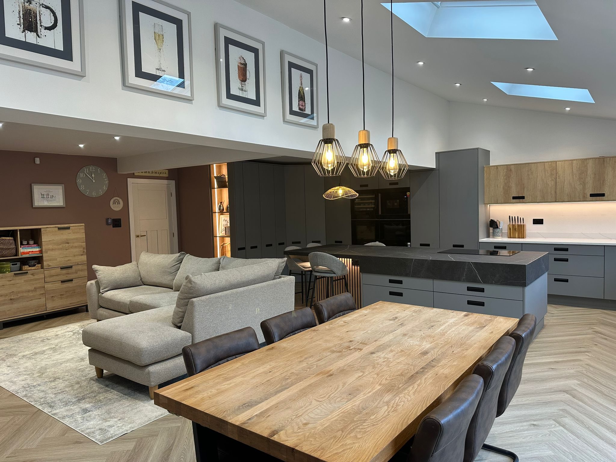 Open plan kitchen, dining and living space